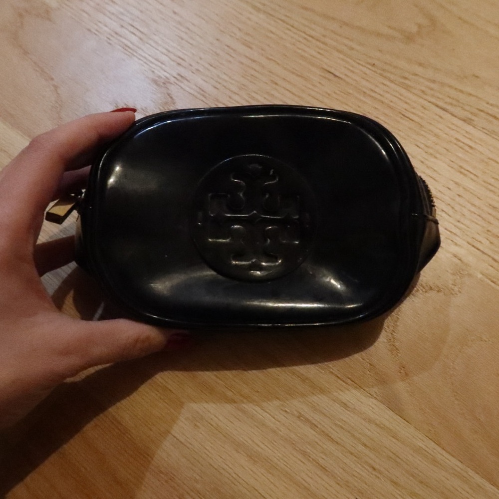 Tory Burch black cosmetic pouch with zipper